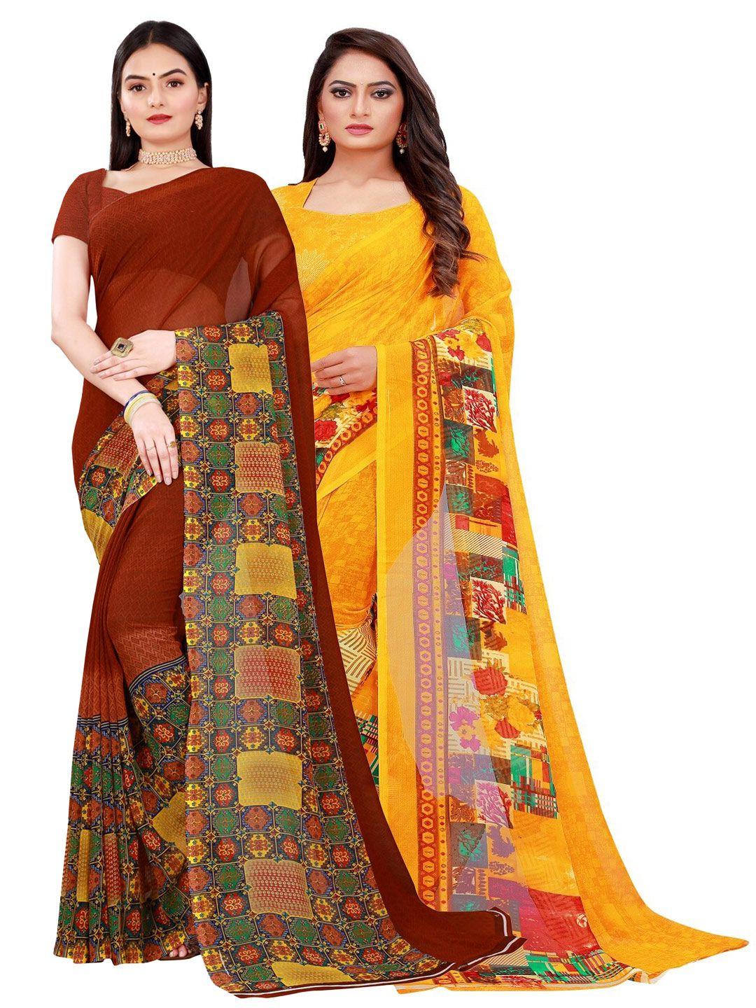 florence maroon & yellow  set of 2 pure georgette saree