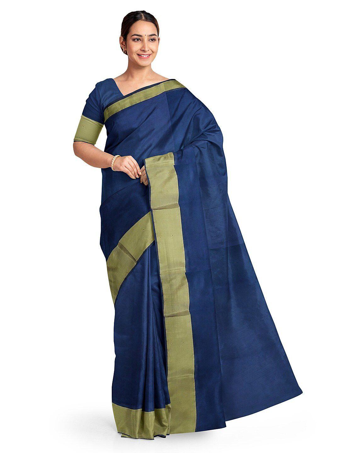 florence navy blue & gold-toned silk cotton sungudi saree