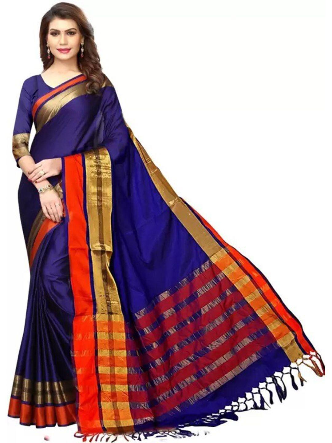 florence navy blue & orange art silk saree