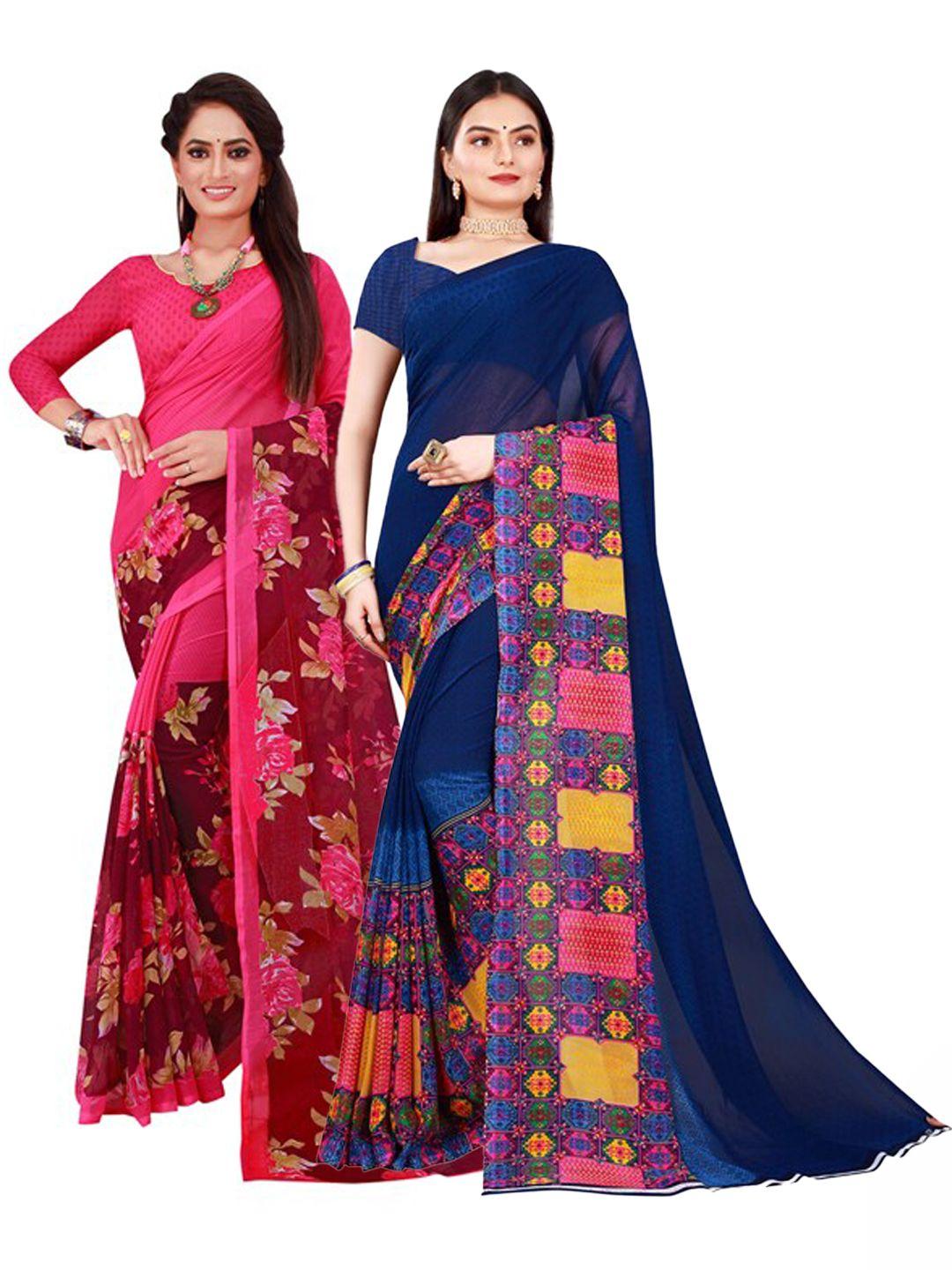 florence navy blue & pink pure georgette saree pack of 2