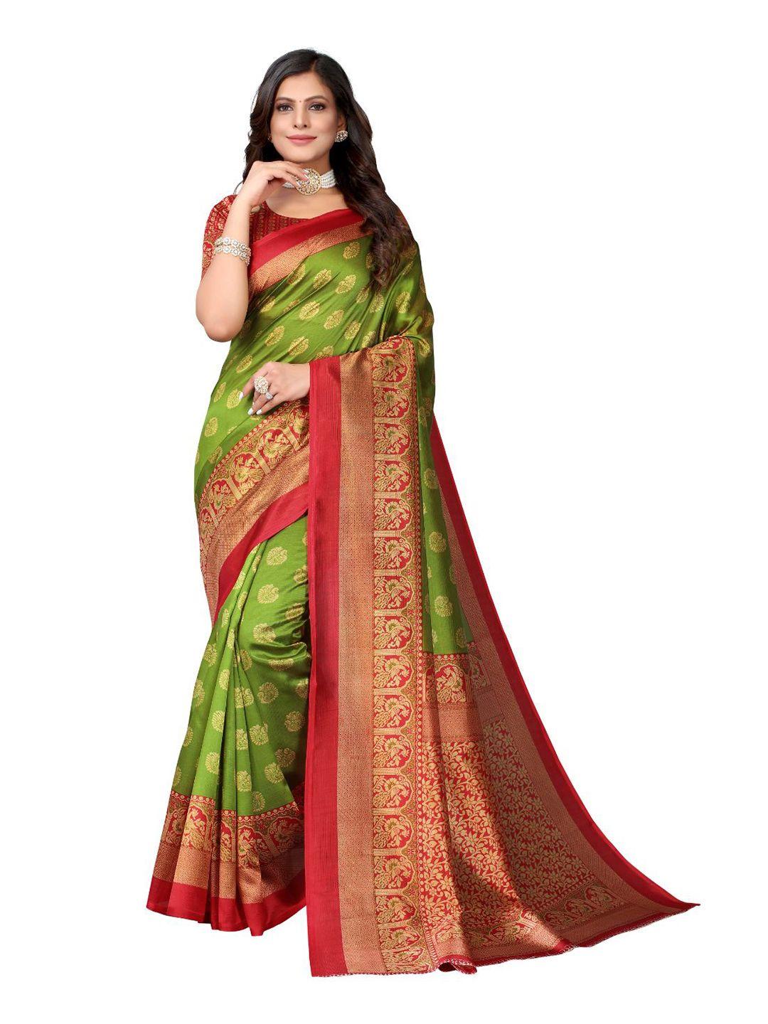 florence olive green & red ethnic motifs art silk ilkal saree