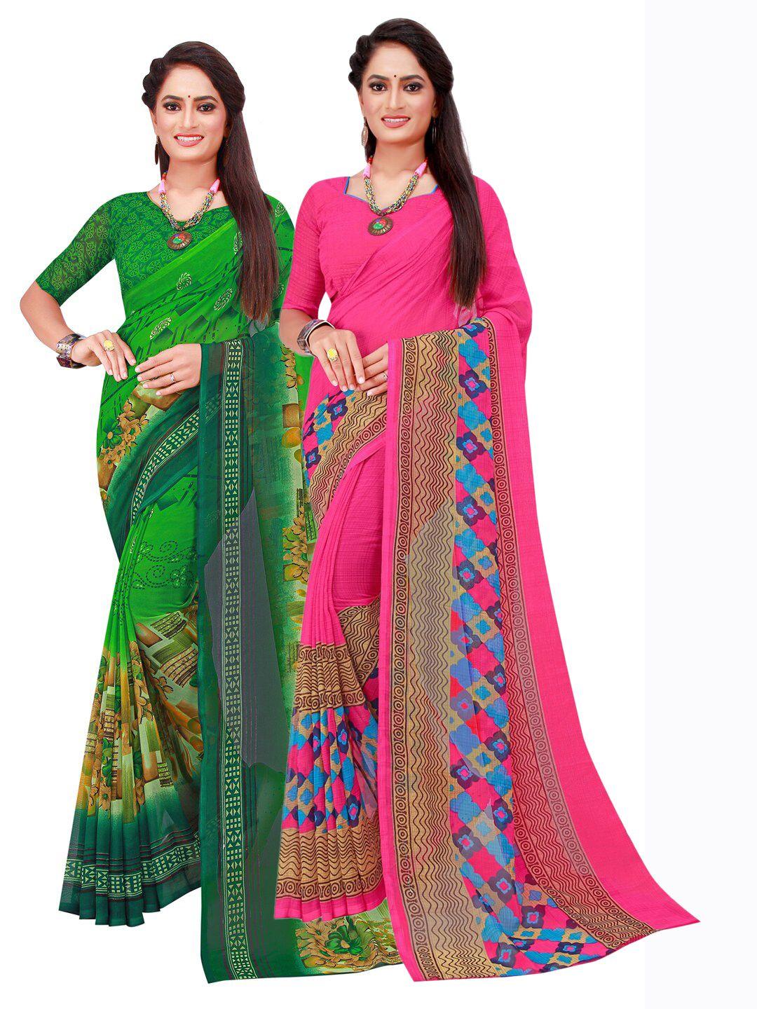 florence pack of 2 magenta & green pure georgette saree