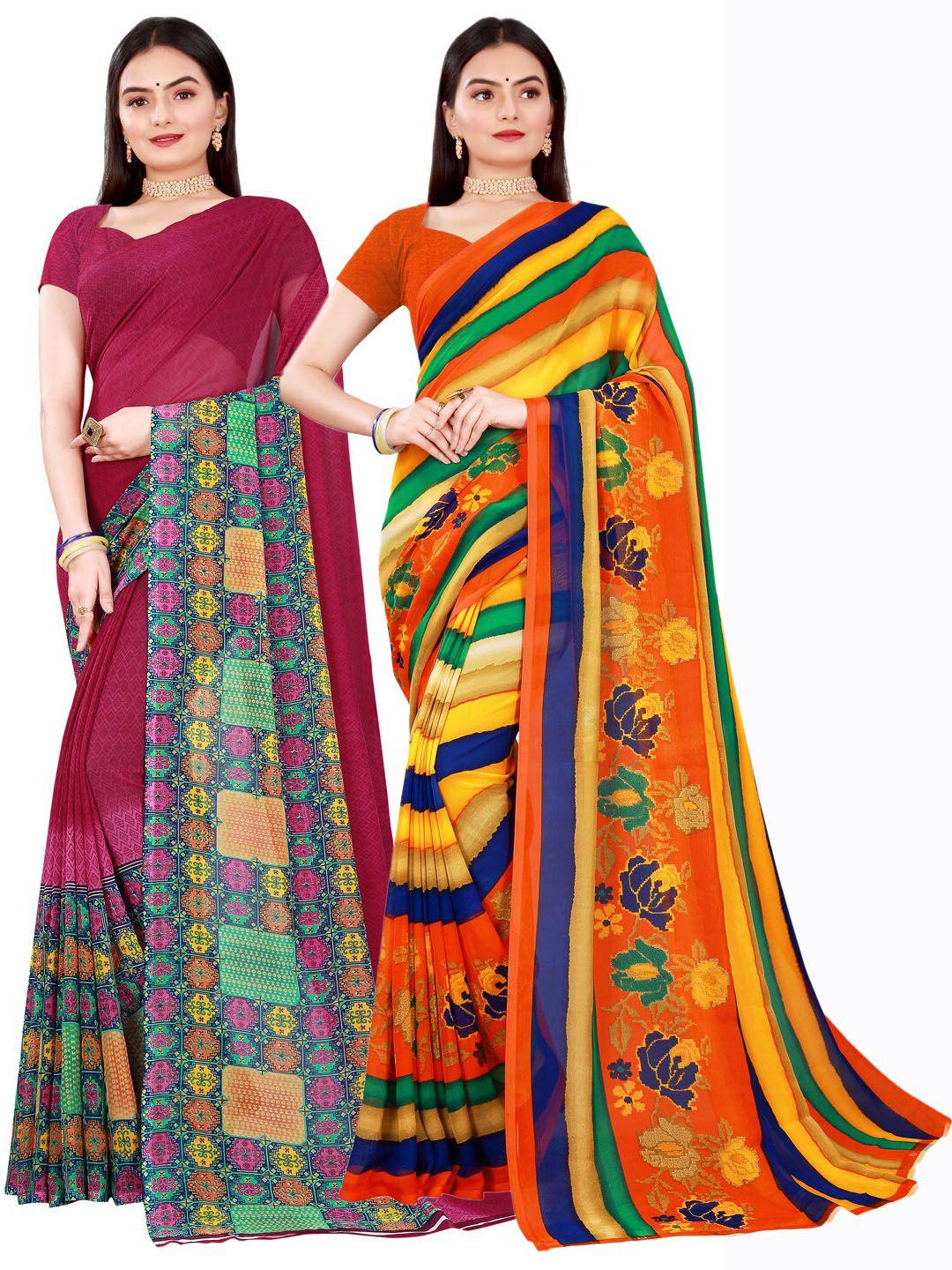 florence pack of 2 maroon & orange pure georgette saree