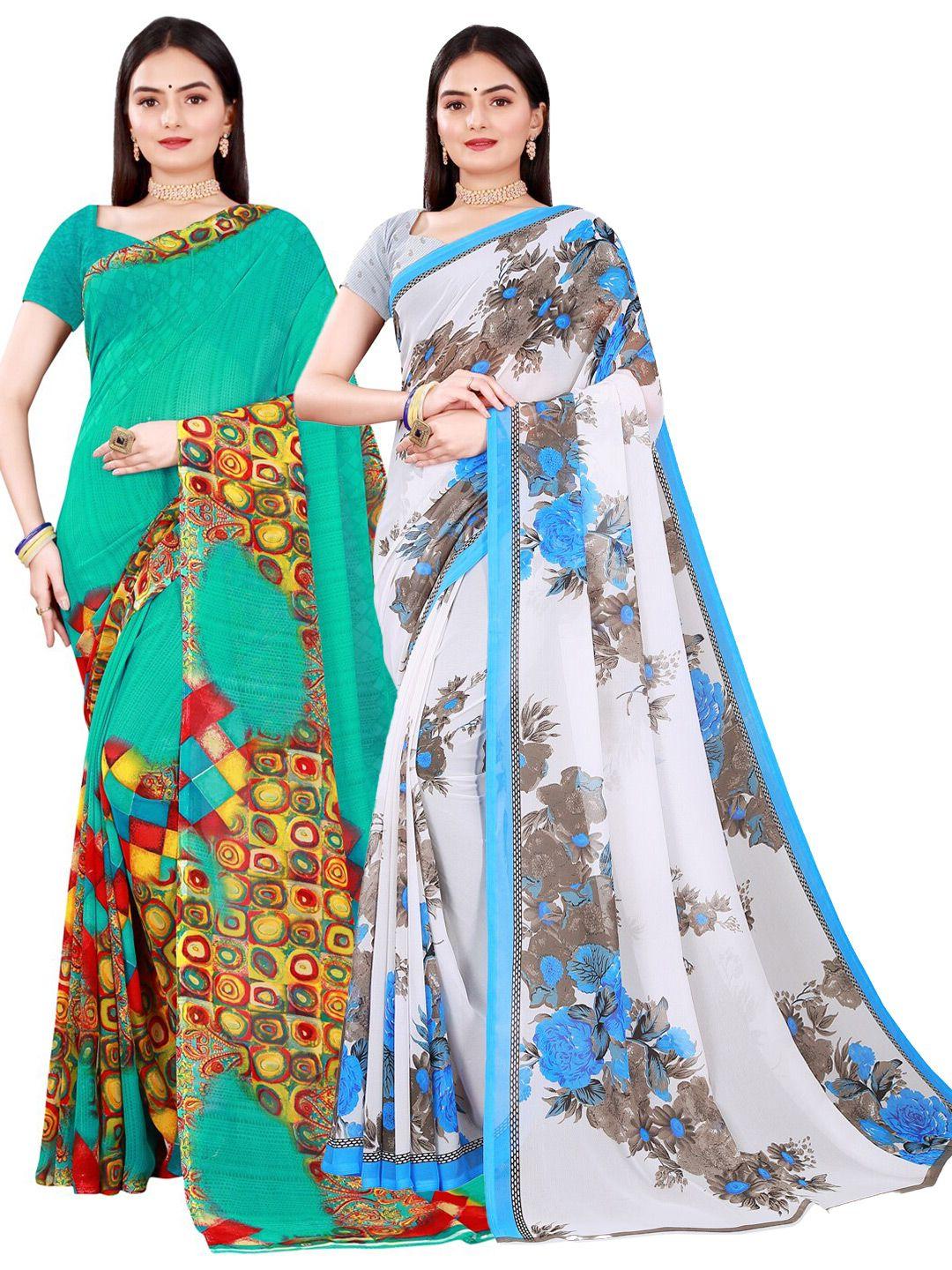 florence pack of 2 white & green pure georgette sarees