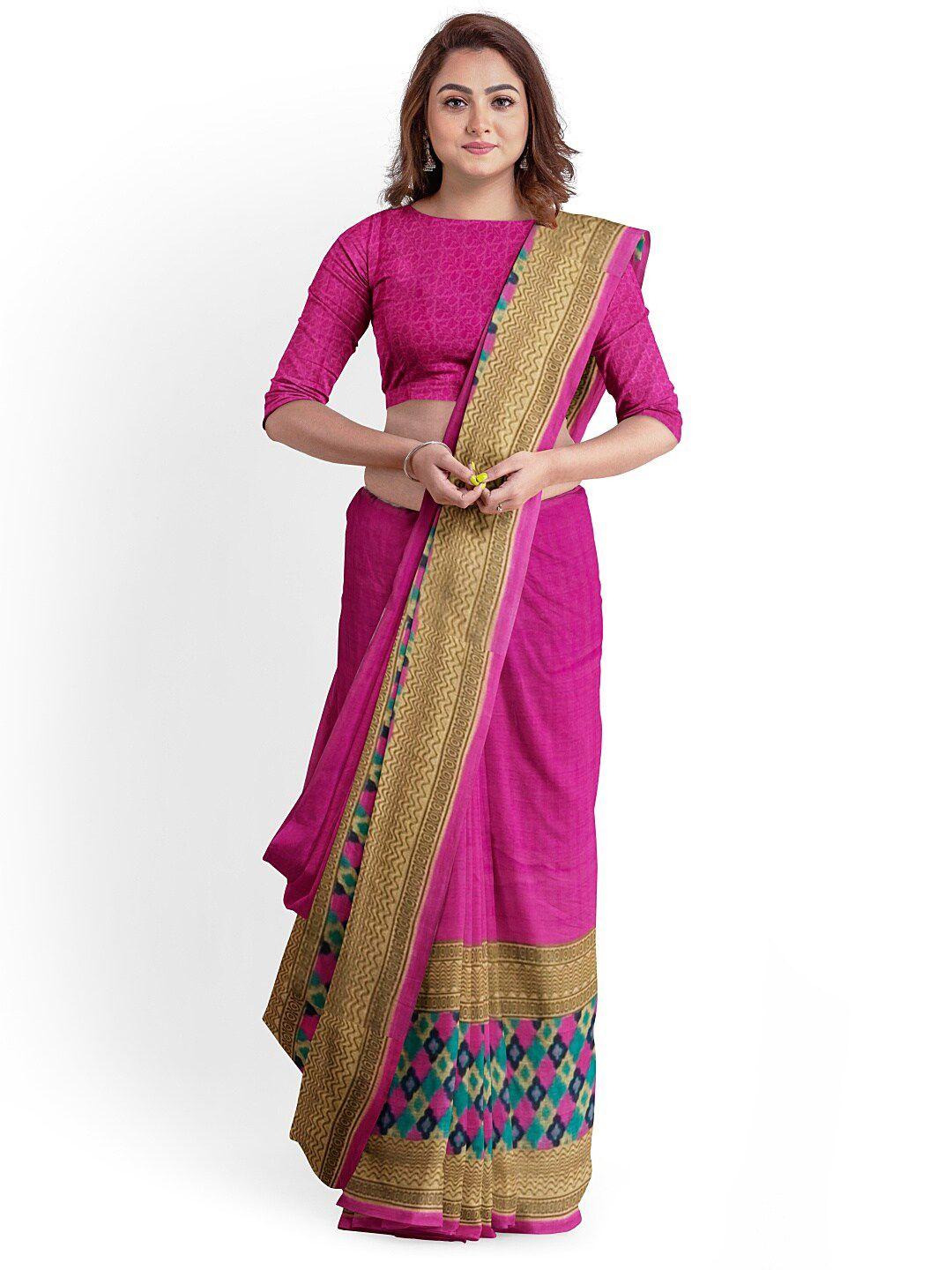 florence pink & beige ethnic motifs pure georgette dharmavaram saree