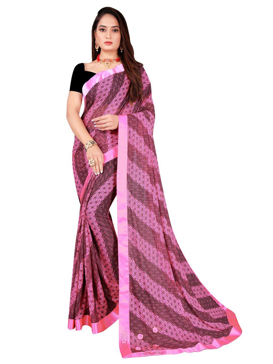 florence pink & black ethnic motifs art silk saree