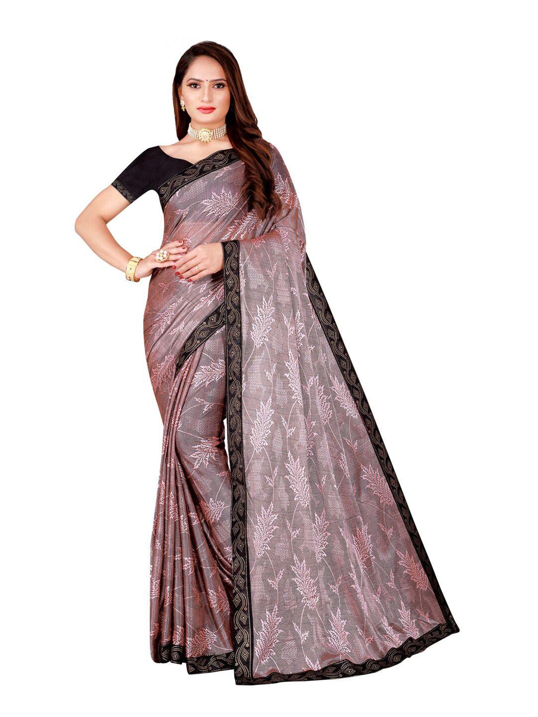 florence pink & black floral art silk saree