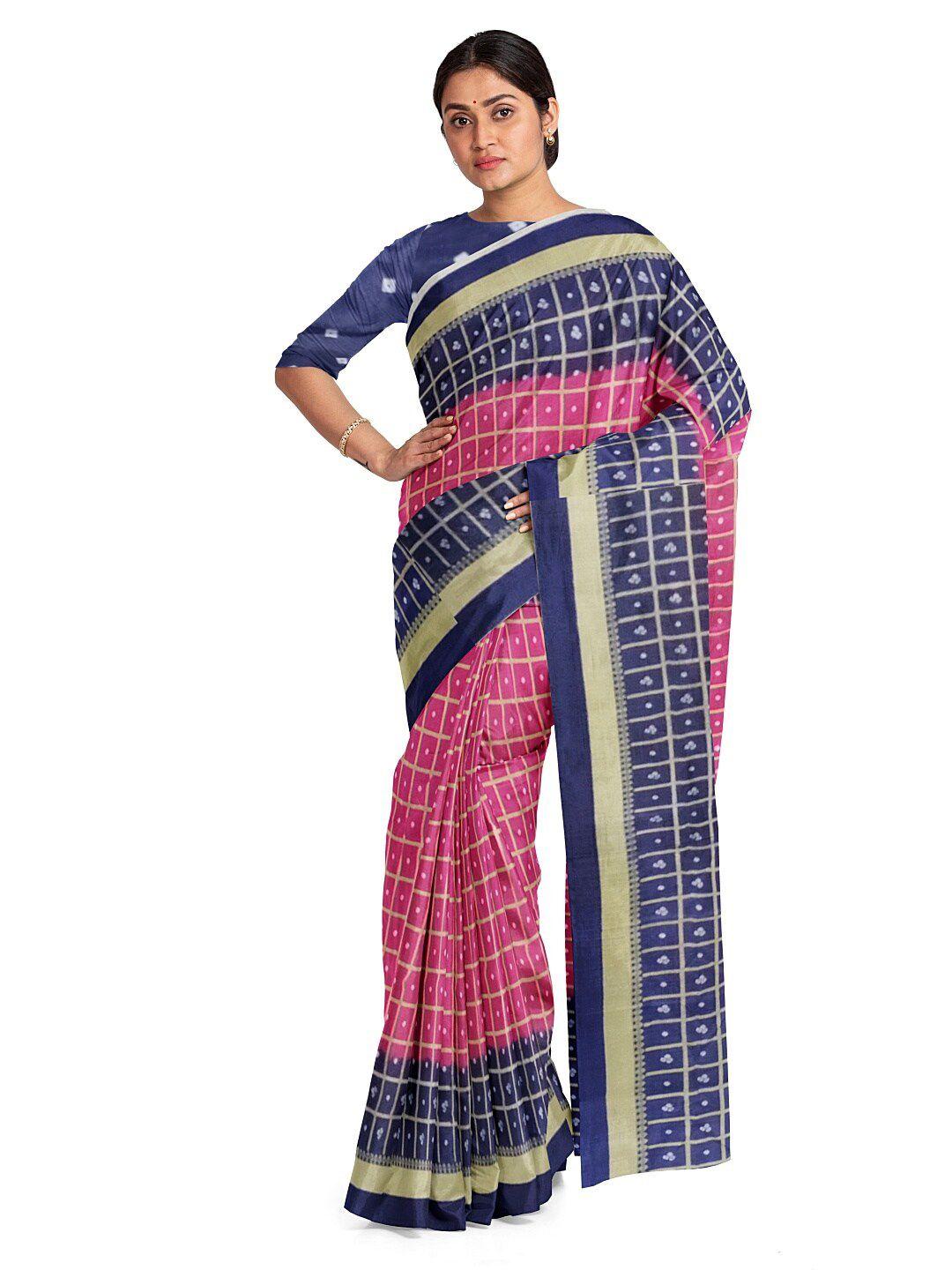 florence pink & blue bandhani silk blend bandhani saree