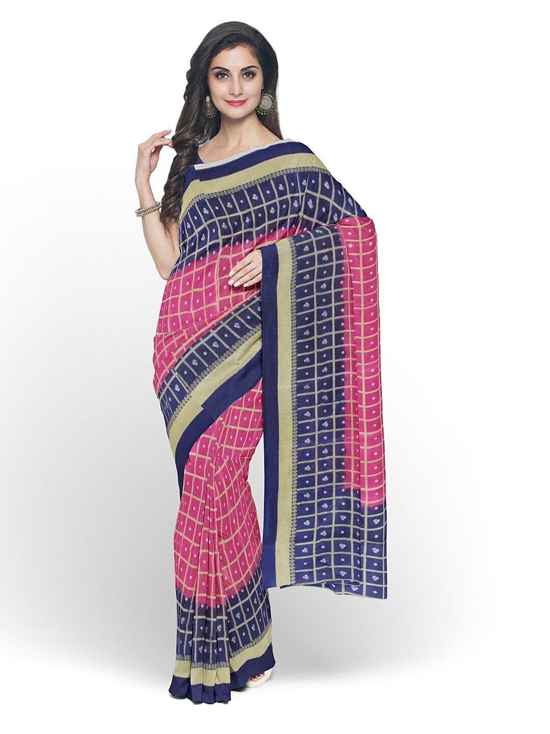 florence pink & blue bandhani silk blend fusion bandhani saree