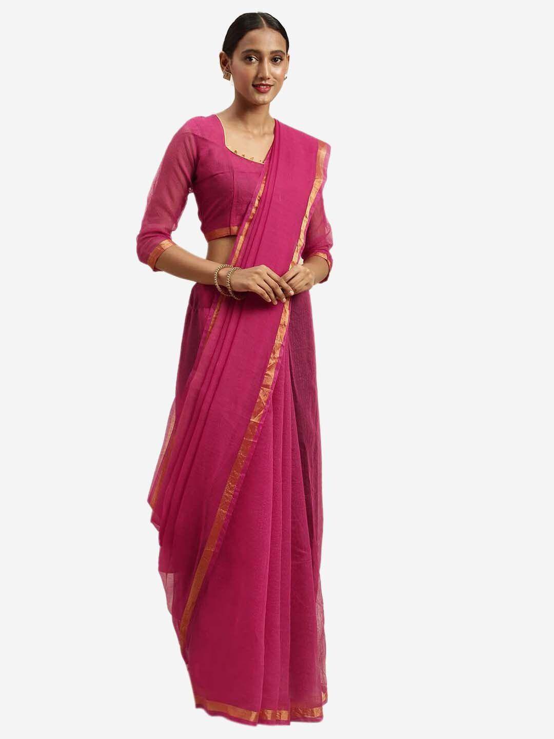 florence pink & gold-toned zari art silk saree