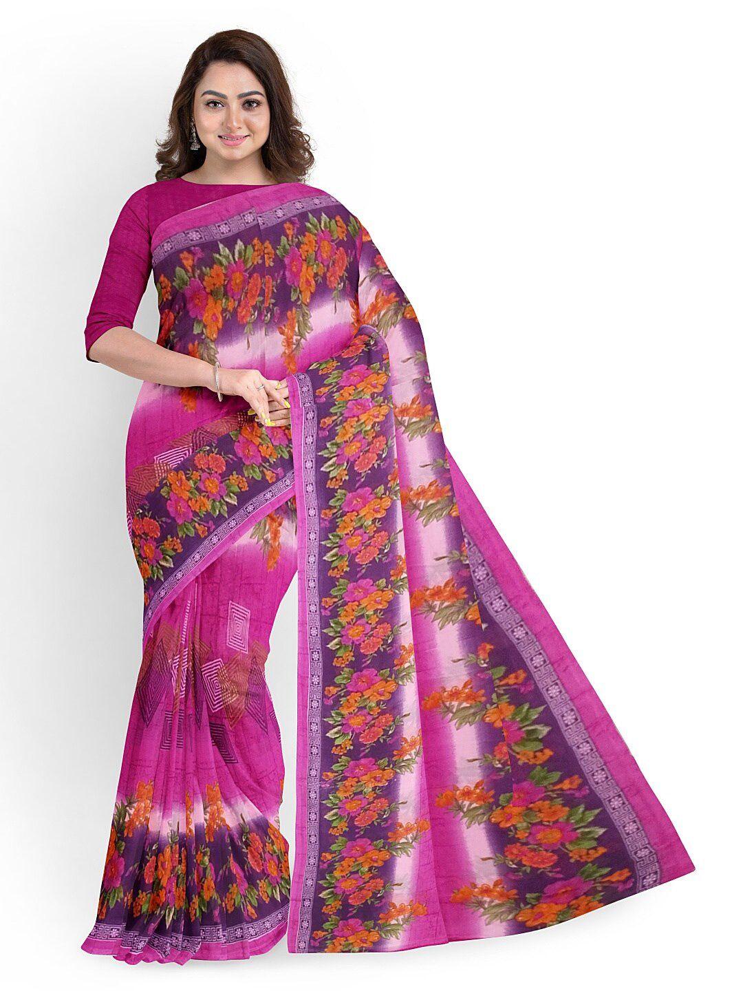 florence pink & orange floral pure georgette fusion dharmavaram saree