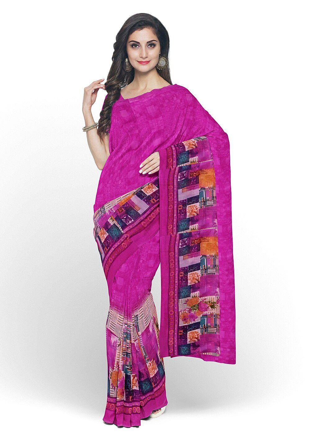 florence pink & yellow colourblocked pure georgette fusion dharmavaram saree