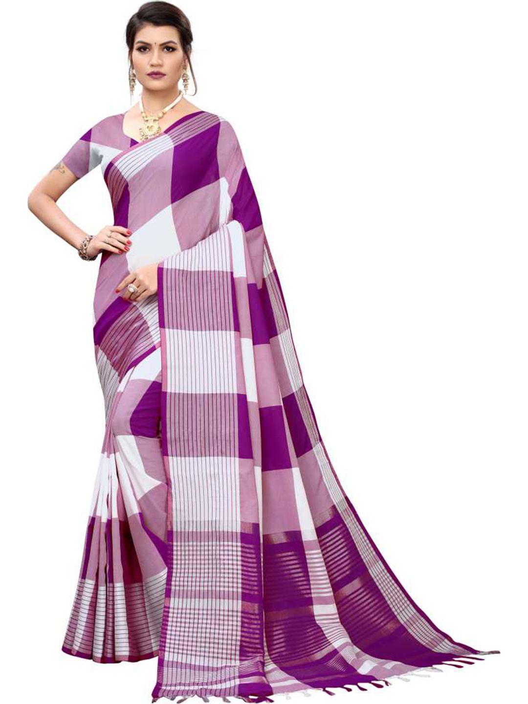 florence purple & white checked silk blend saree