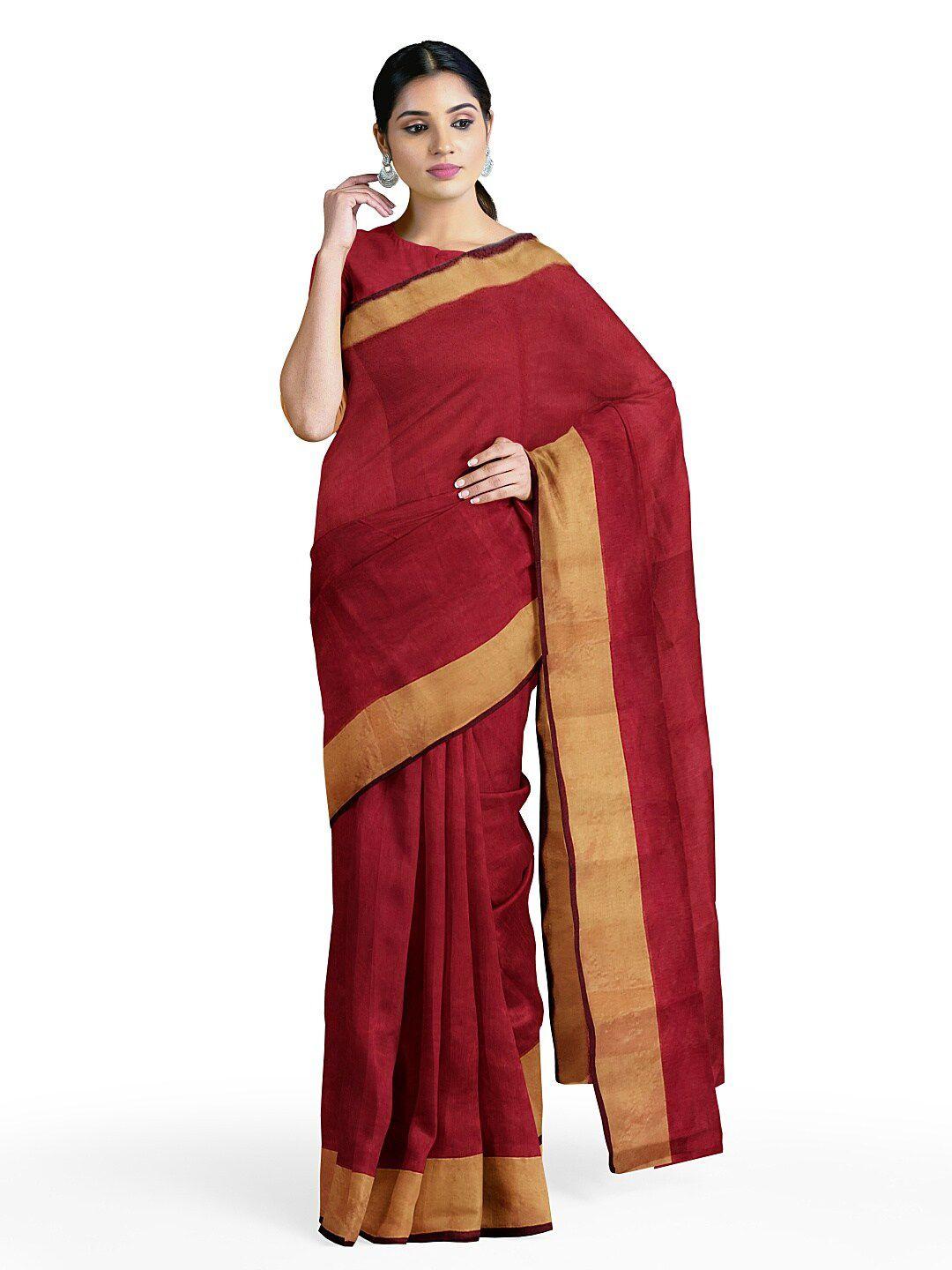 florence red & gold-toned silk cotton  sungudi saree