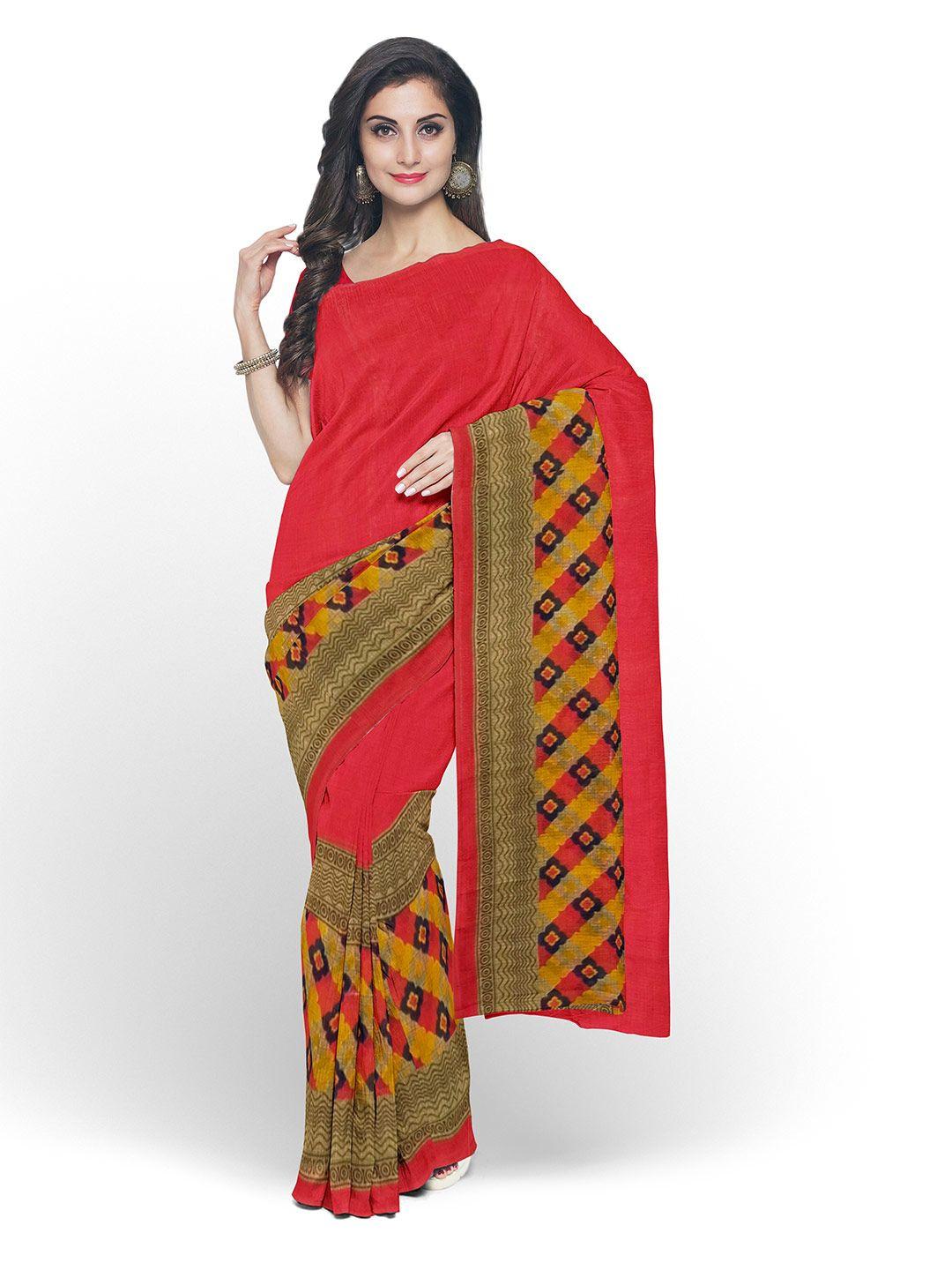 florence red & green ethnic motifs pure georgette dharmavaram saree  with unstithed blouse