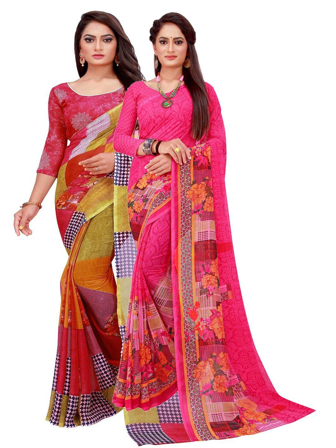 florence red & magenta floral pure georgette saree