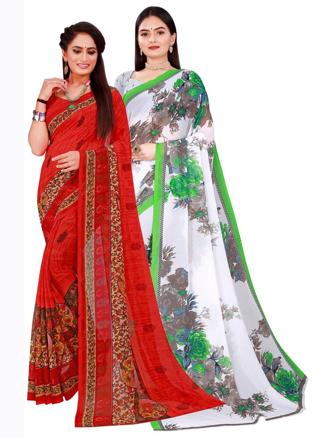 florence red & white set of 2 pure georgette saree