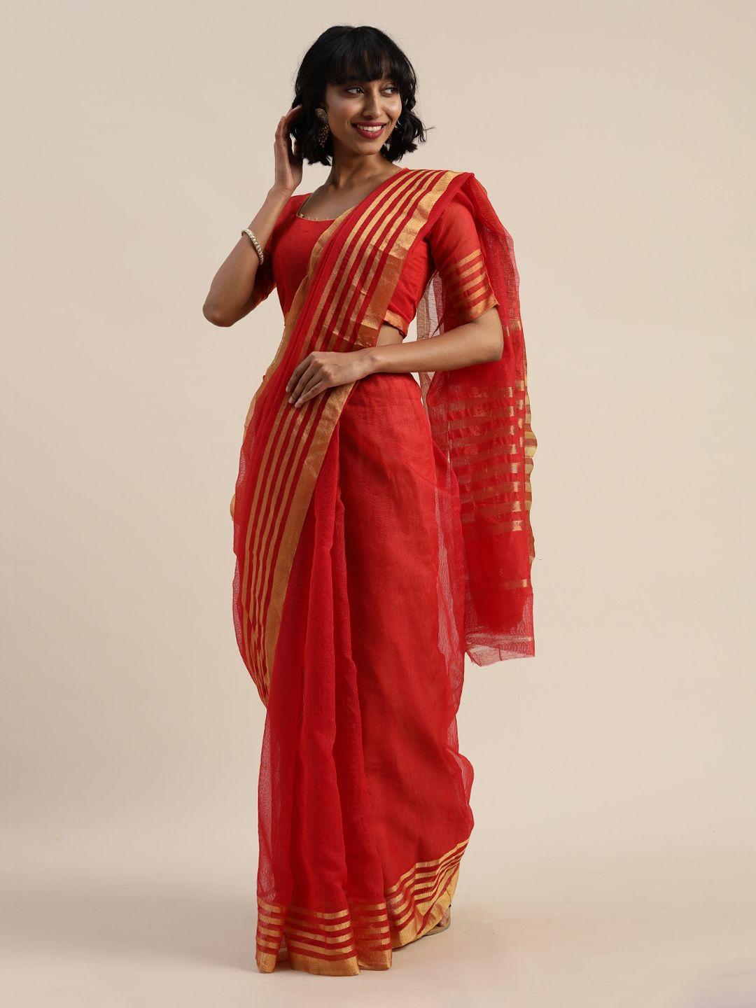 florence red solid zari silk cotton saree