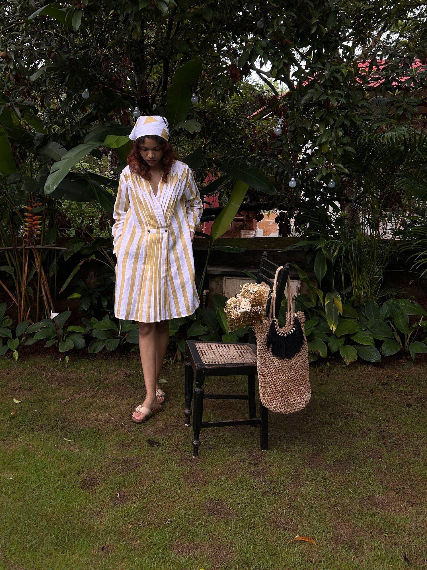 florence stripes yellow knee length dress