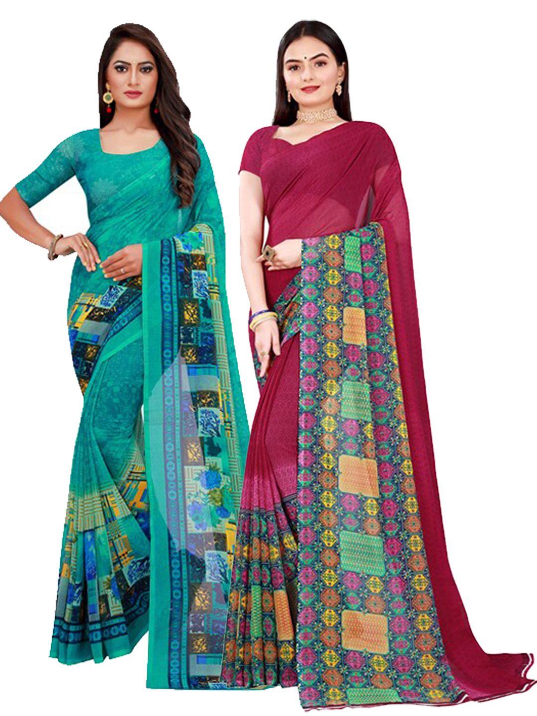 florence teal & maroon pure georgette saree