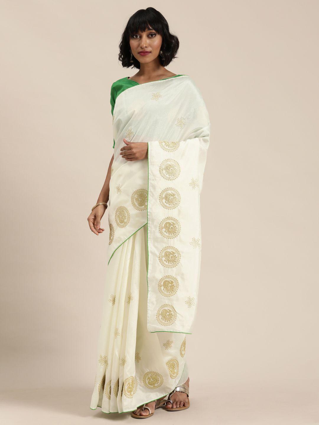 florence white & golden ethnic embroidered saree