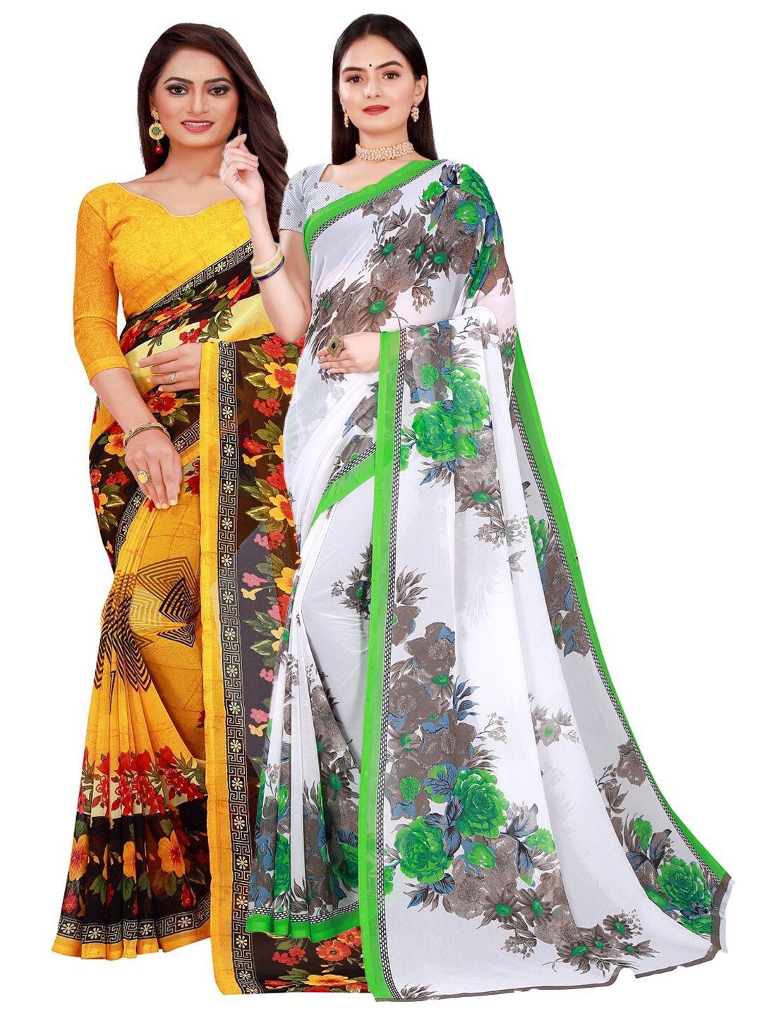 florence white & yellow pure georgette saree