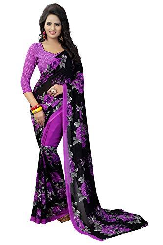 florence women's georgette saree, blouse (fl-ssc-floral violet_purple)