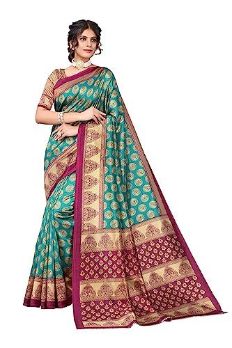 florence women's rama banarasi art silk printed saree with unstitched blouse