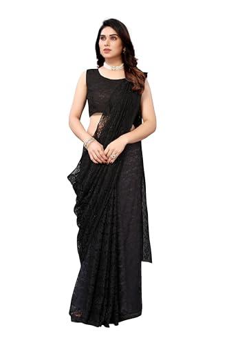 florence women's rusal black net saree without blouse(rusal black free size)