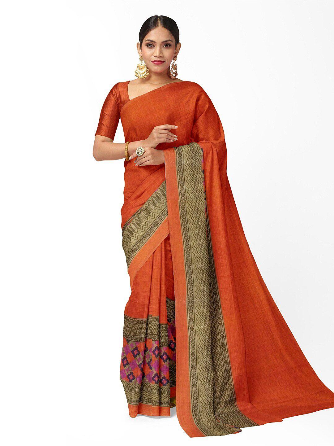 florence women orange & beige ethnic motifs pure georgette dharmavaram saree