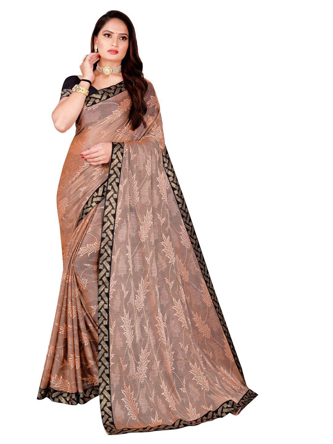 florence women peach floral foil printed art silk saree