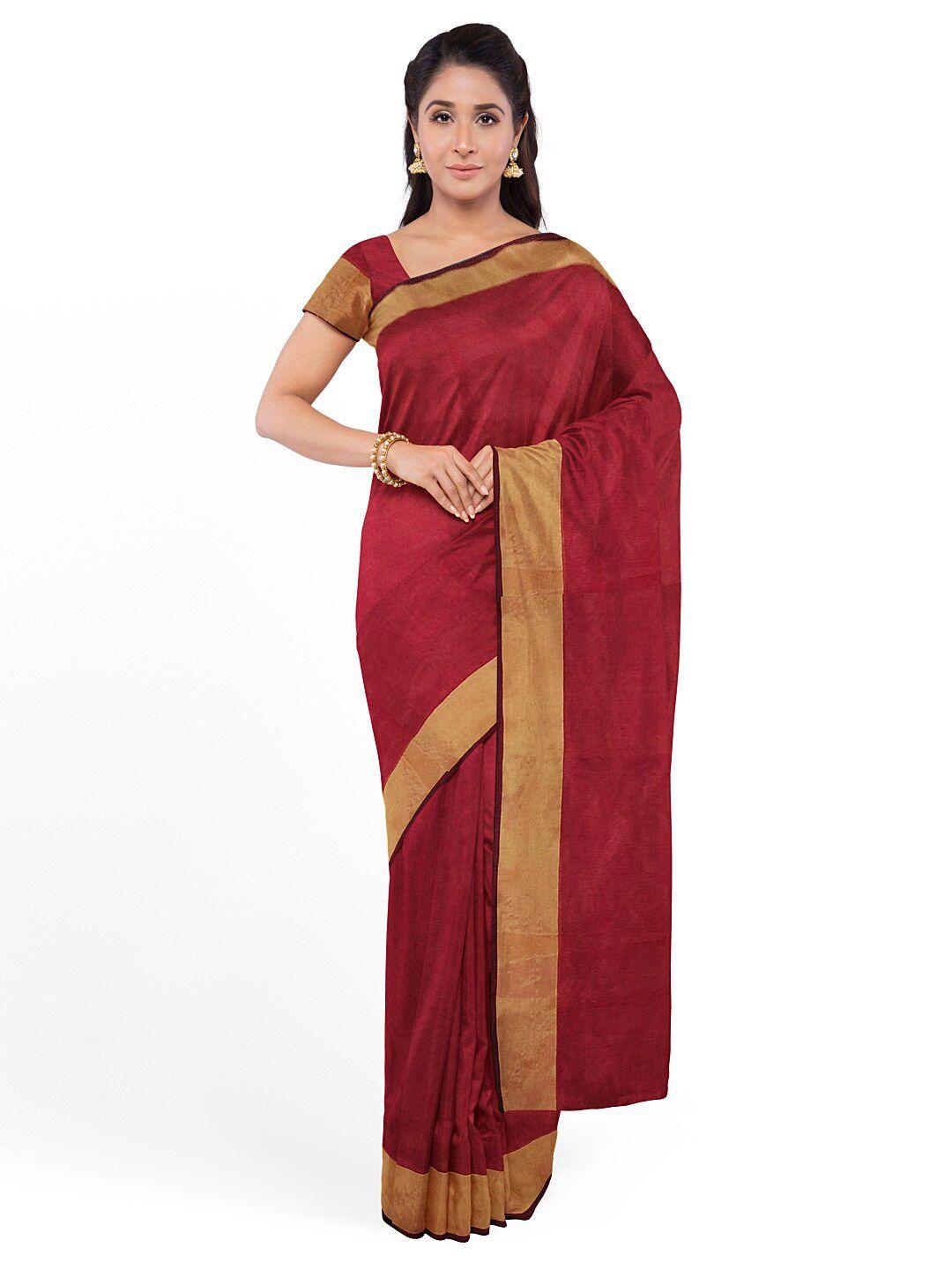 florence women red & gold-toned zari silk cotton  sungudi saree
