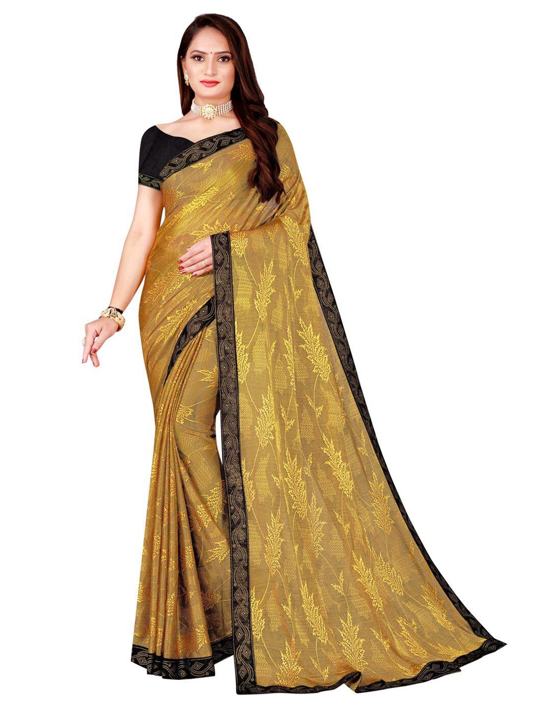 florence yellow & black floral art silk saree