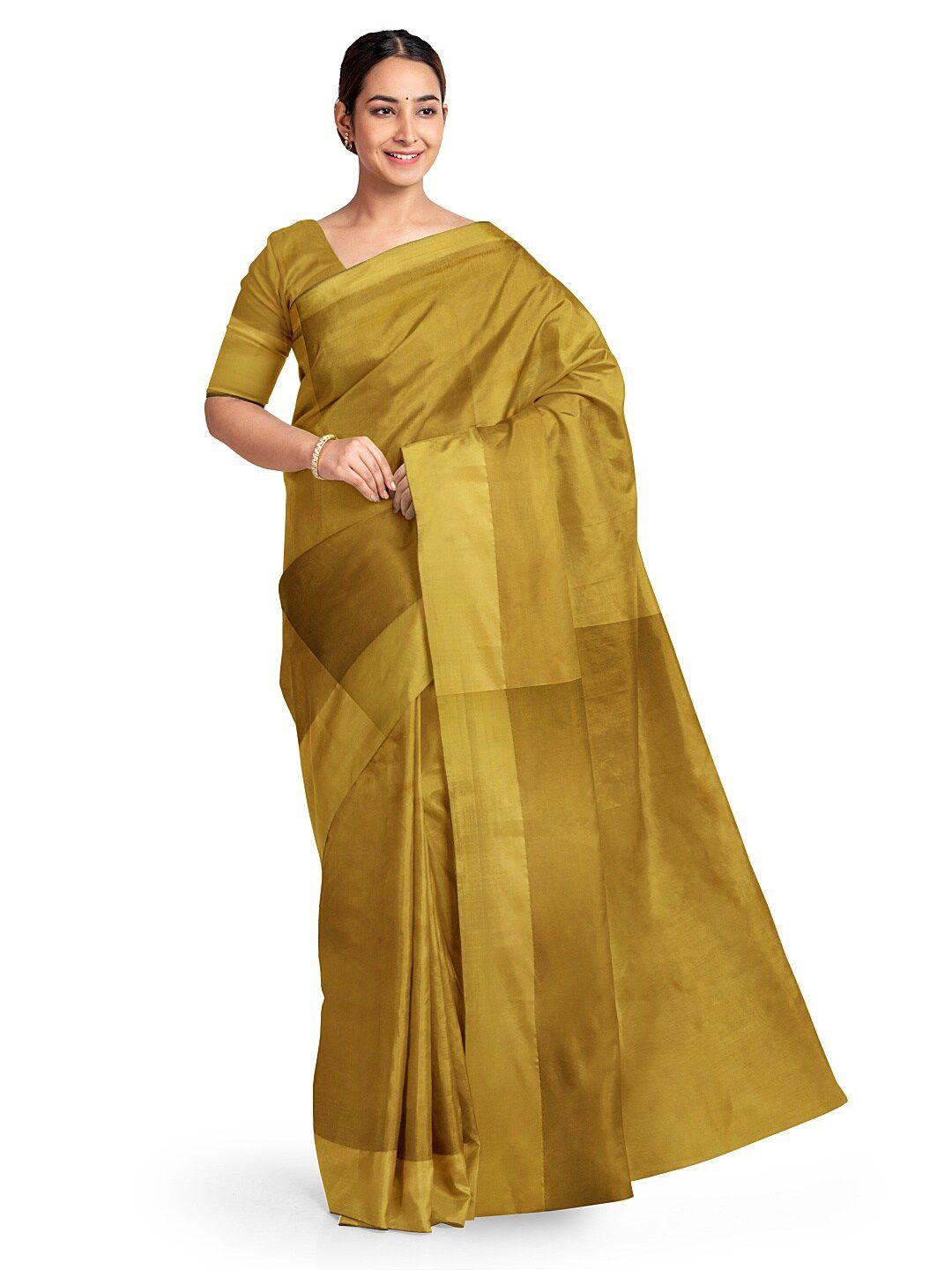 florence yellow & gold-toned silk cotton sungudi saree