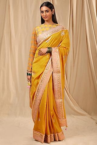 florence yellow chanderi silk saree set