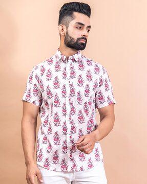 florescence print shirt with spread collar
