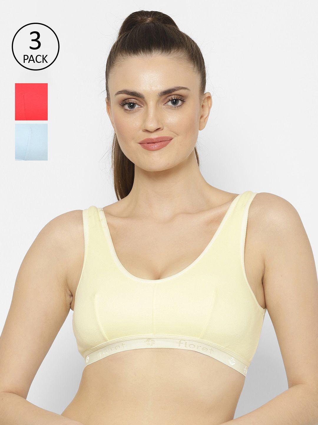 floret  pack of 3 solid non-wired non padded workout bra