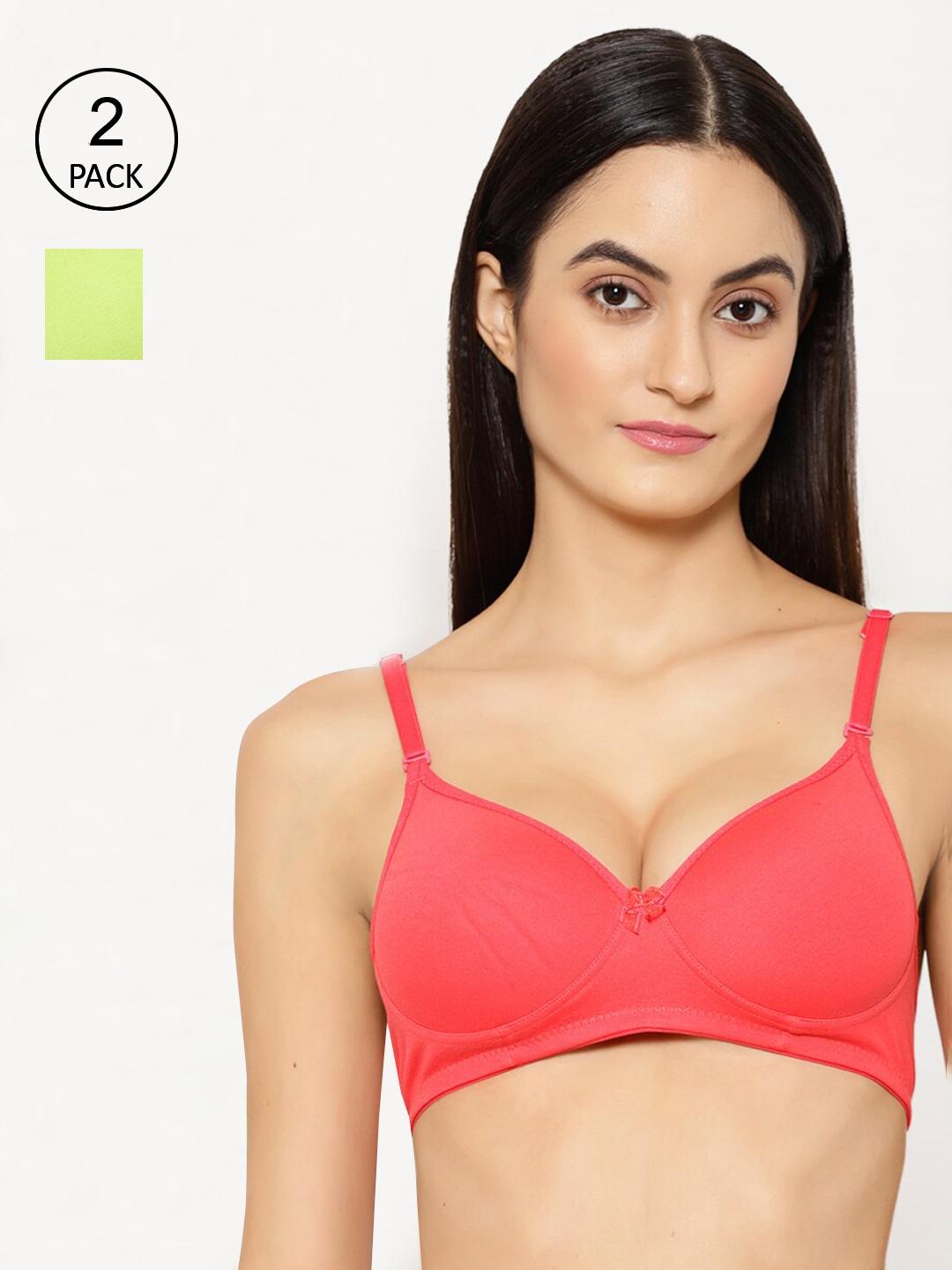 floret fluorescent green & rose pack of 2 solid push-up bra t3010_lime green-tomato_30b
