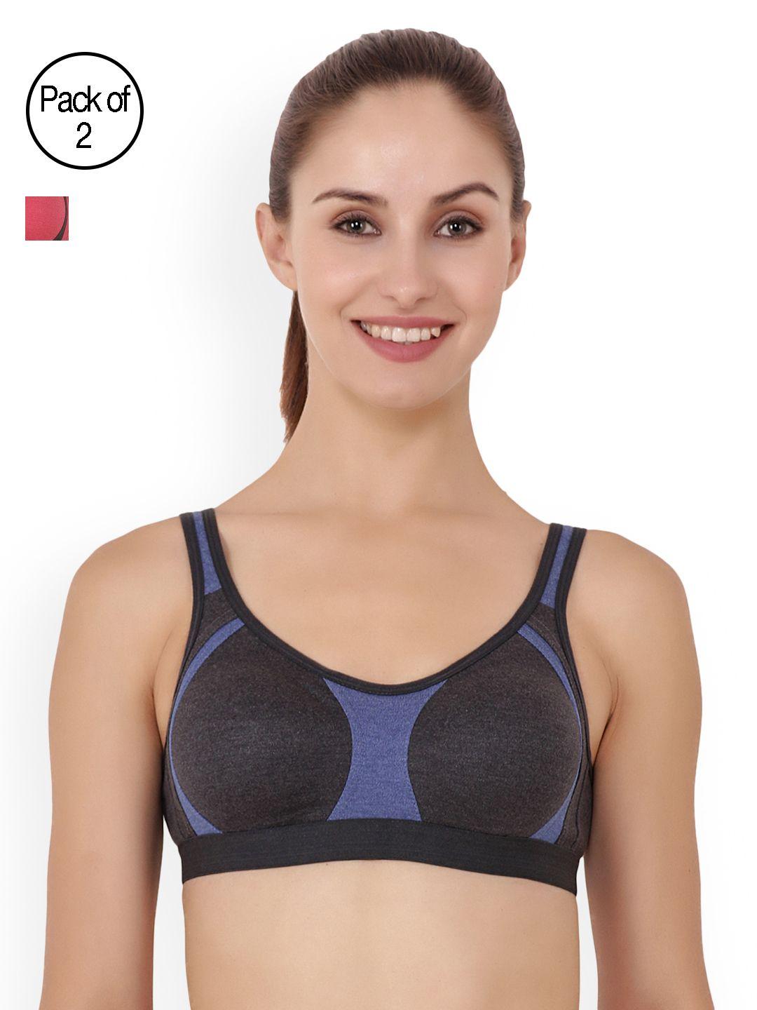 floret grey & red solid non-wired non padded sports bra