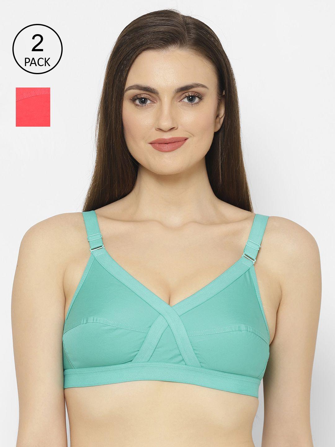 floret pack of 2 solid non padded non wired everyday bra cross fit_sea green-tomato
