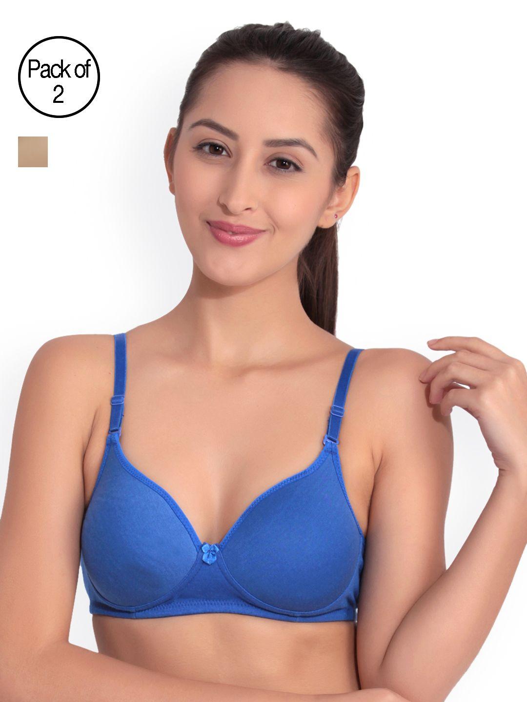 floret pack of 2 solid non-wired heavily padded push-up bra t3010_nude-blue_40b
