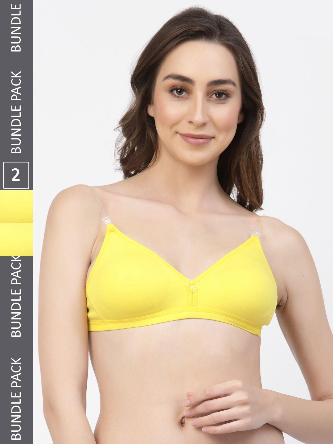 floret pack of 2 solid non-wired non padded push-up bra t3005_yellow-yellow_40b