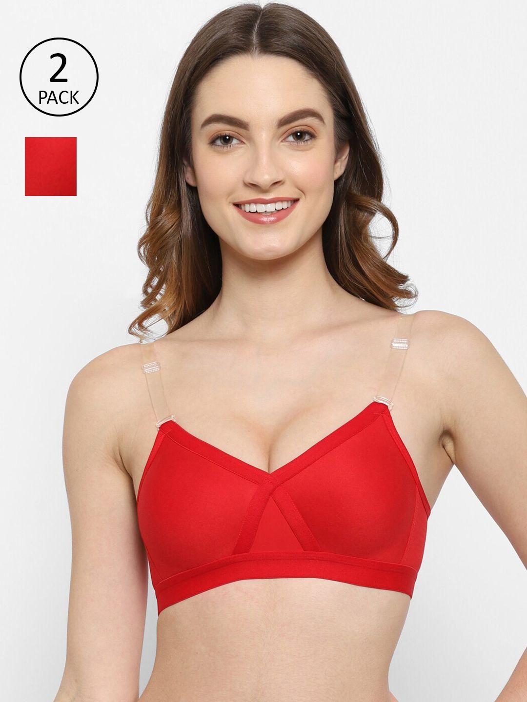 floret red pack of 2 cotton high support minimizer bra
