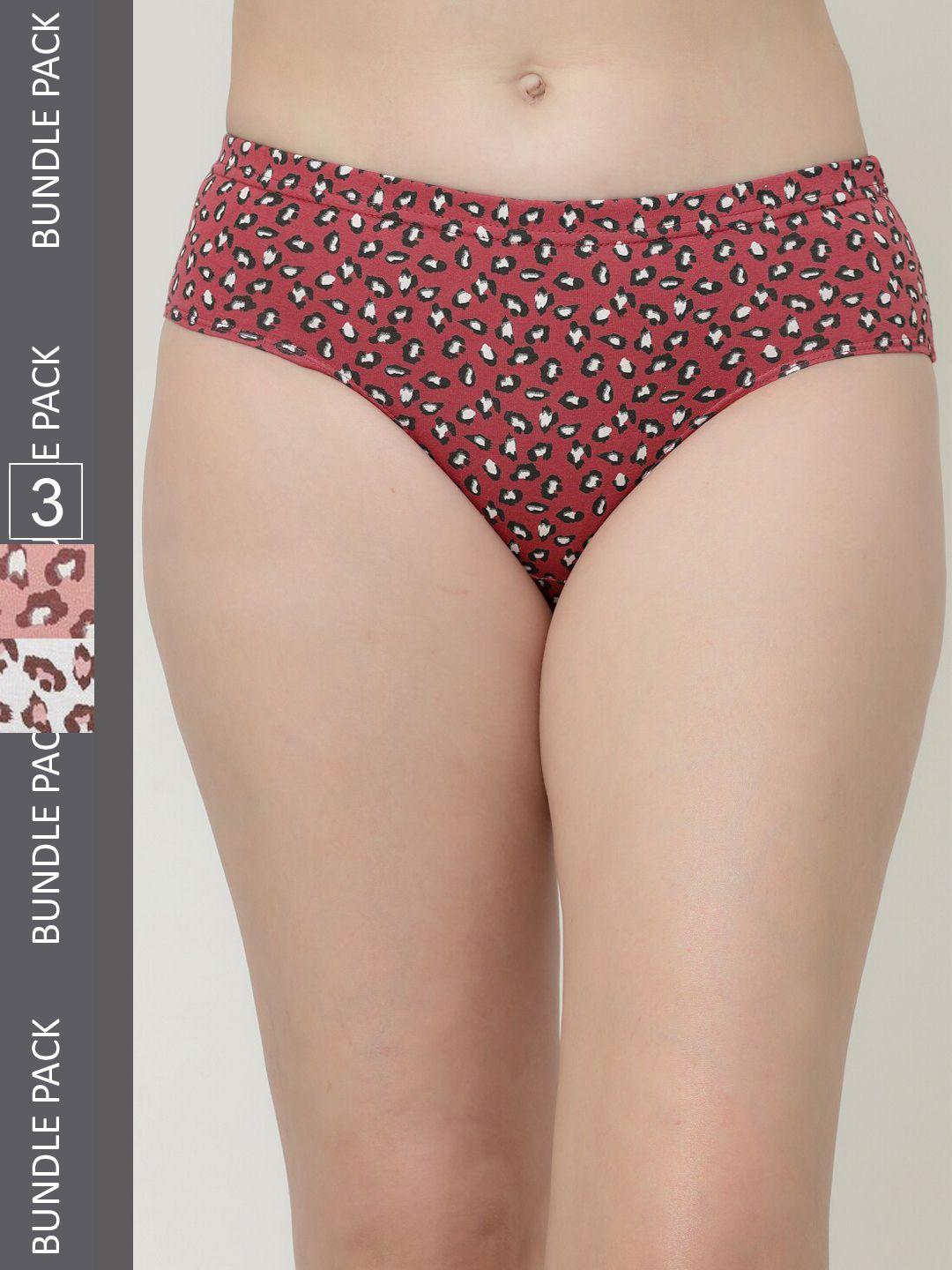 floret women pack of 3 printed cotton hipster briefs