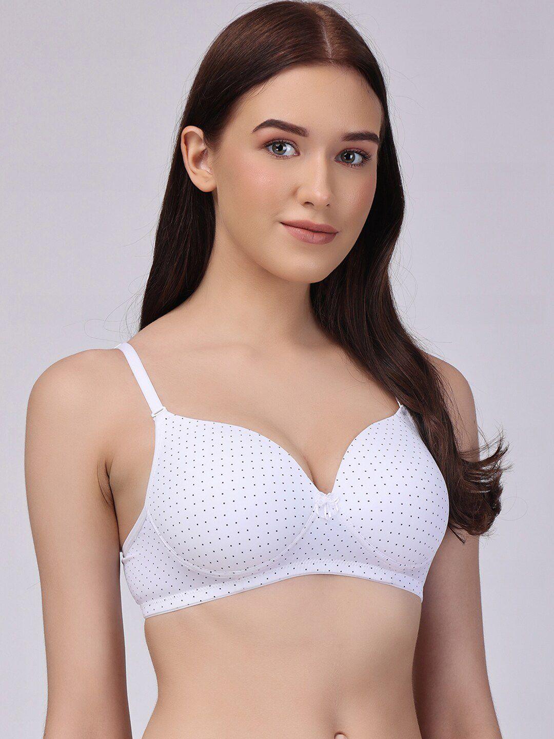 floret & blue polka dot printed lightly padded all day comfort full coverage t-shirt bra