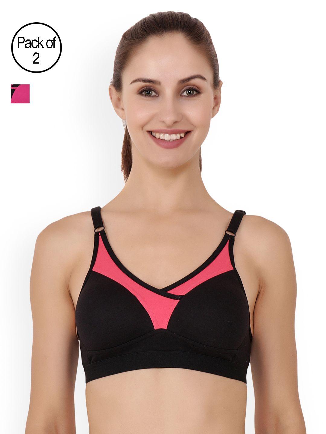 floret black & pink solid non-wired heavily padded sports bra