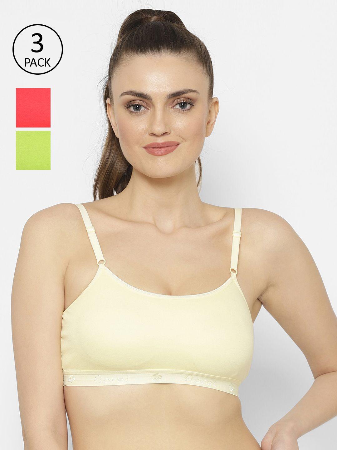 floret coral & yellow solid set of 3 workout bra 1492_tomato-lemon-lime green