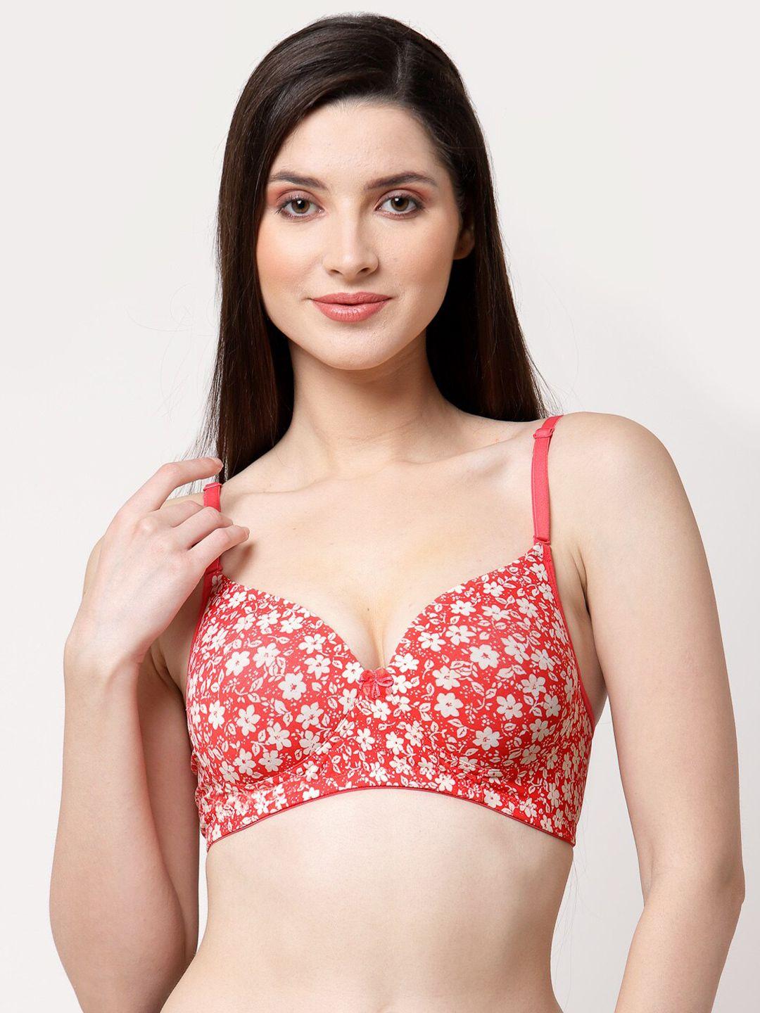 floret coral pink & white floral push-up bra - lightly padded