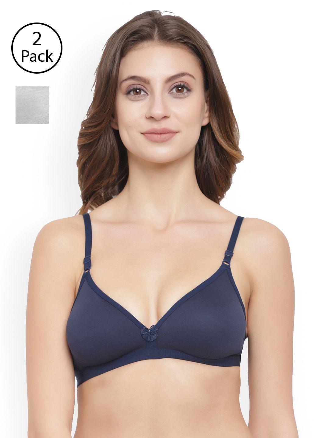 floret grey pack of 2 solid non-wired non padded t-shirt bra t3058