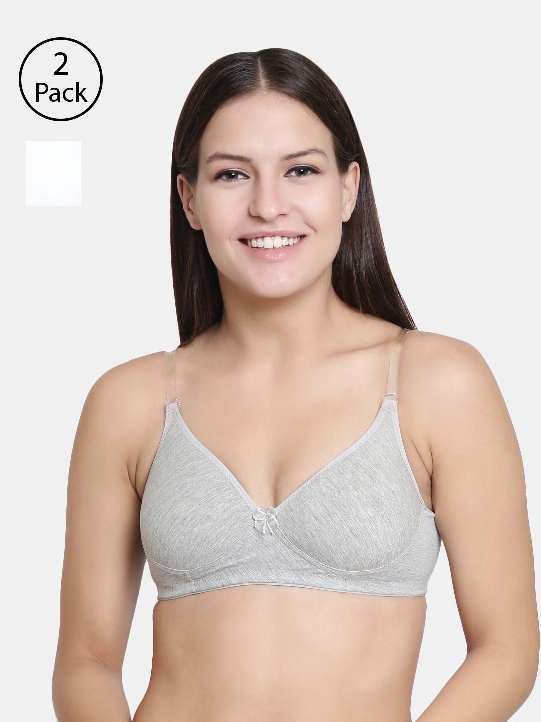 floret grey set of 2 melange & white solid non-wired lightly padded t-shirt bra